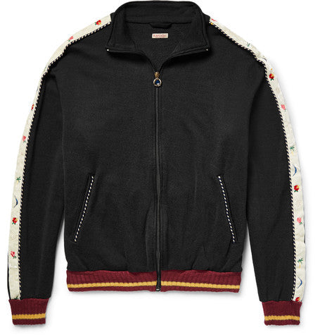 embroidered loopback cotton blend jersey jacket