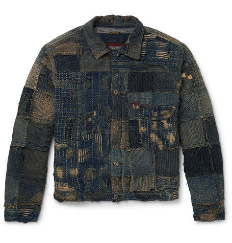 boro slim fit patchwork denim jacket