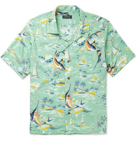 hawaiian print camp collar crepe shirt