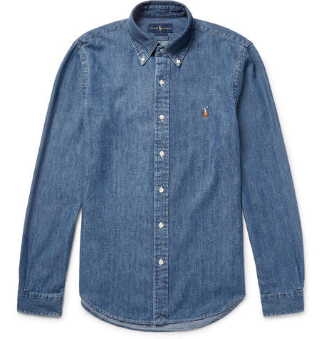 slim fit washed cotton chambray shirt