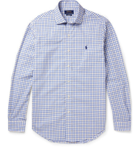 cutaway collar checked cotton shirt