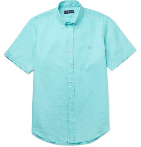 button down collar linen shirt