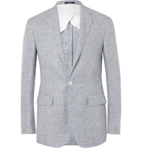blue morgan slim fit puppytooth linen blazer