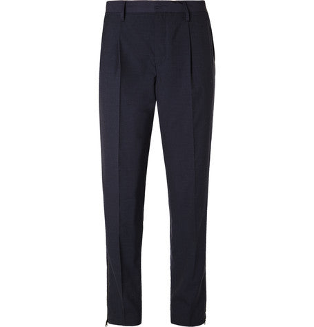 slim fit panelled shell and wool blend trousers