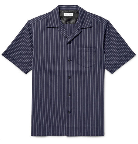camp collar pinstriped cotton shirt