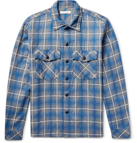 trooper slim fit checked cotton blend shirt