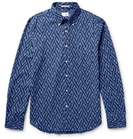 slim fit button down collar cotton jacquard shirt