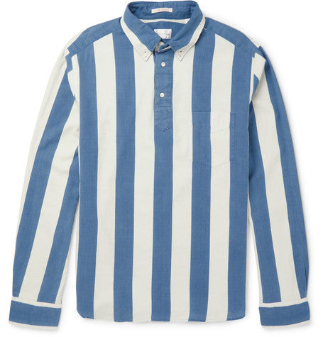 indigo dyed striped cotton oxford shirt