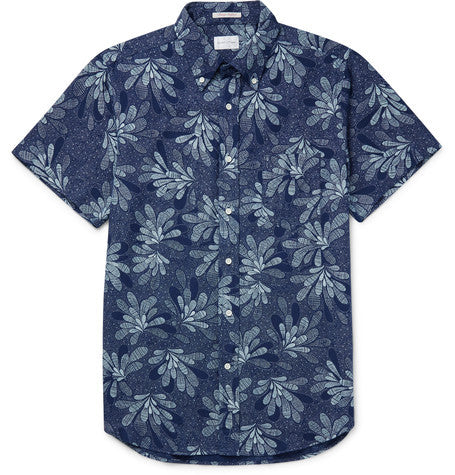 slim fit printed button down collar cotton shirt