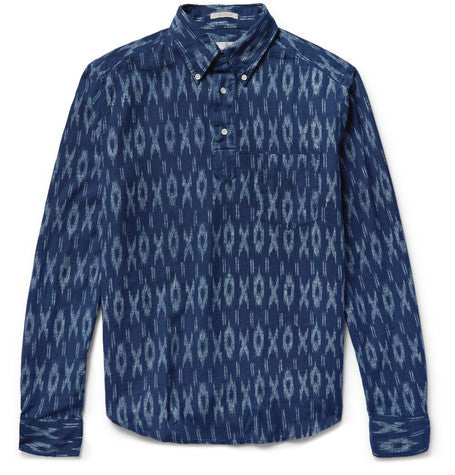 slim fit half placket collar cotton jacquard shirt