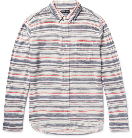 slim fit striped cotton and linen blend shirt