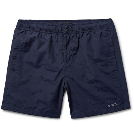 trent schiffli mid length embroidered swim shorts