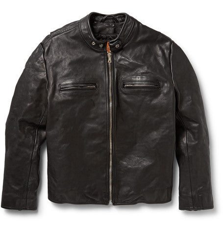 textured leather biker jacket