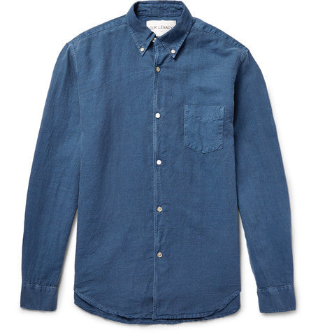 1950s button down collar linen and cotton blend shirt