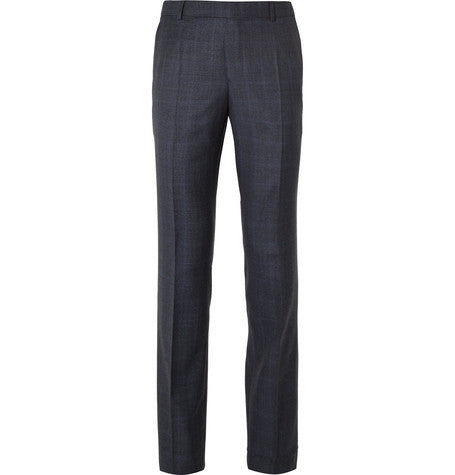 navy checked wool suit trousers