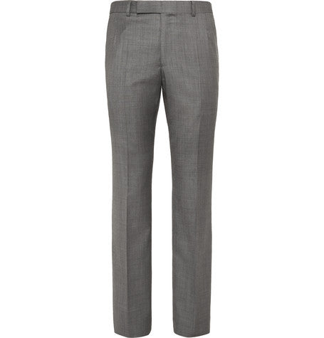 grey sharkskin wool suit trousers