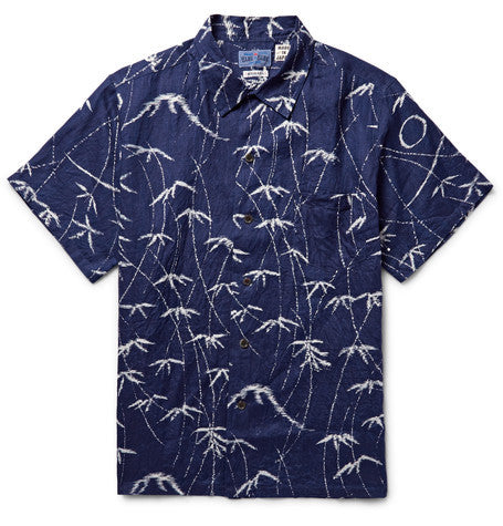 mt fuji printed linen shirt