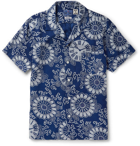 camp collar printed lyocell shirt