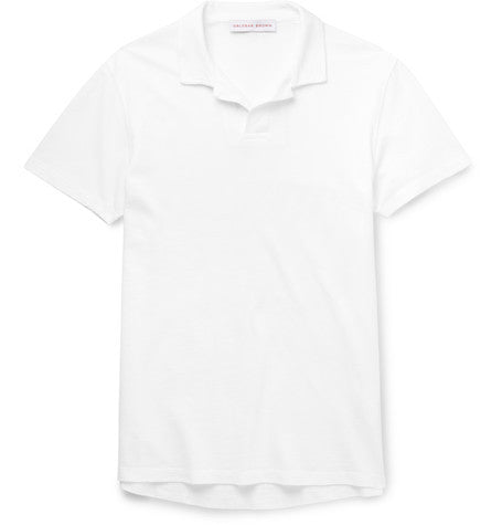 massey slim fit open collar cotton airtex polo shirt