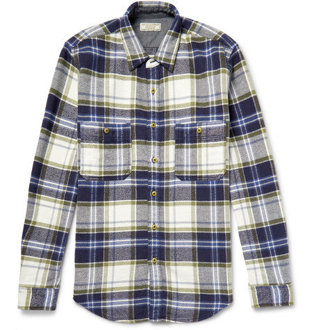 wallace   barnes ennis slim fit checked cotton flannel shirt