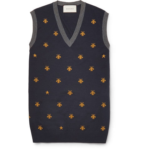 bee patterned wool sweater vest