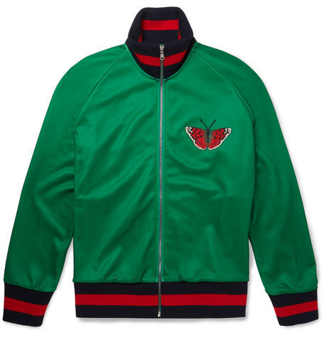 appliqued printed tech jersey zip up sweatshirt