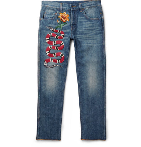 slim fit embroidered stonewashed denim jeans