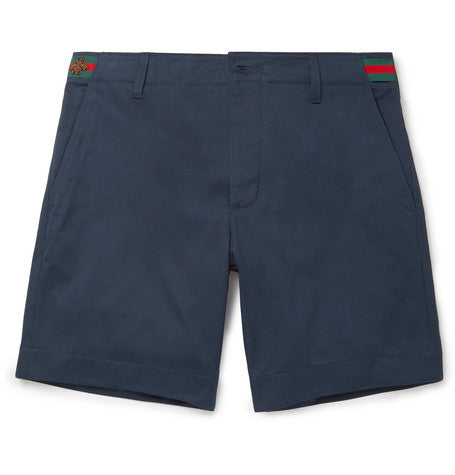 embroidered cotton twill shorts