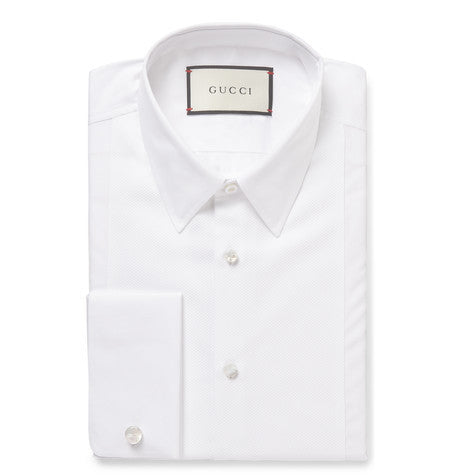 white slim fit bib front double cuff cotton poplin shirt