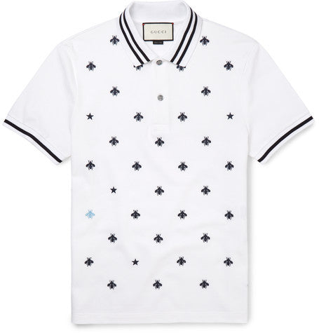 slim fit embroidered cotton blend pique polo shirt