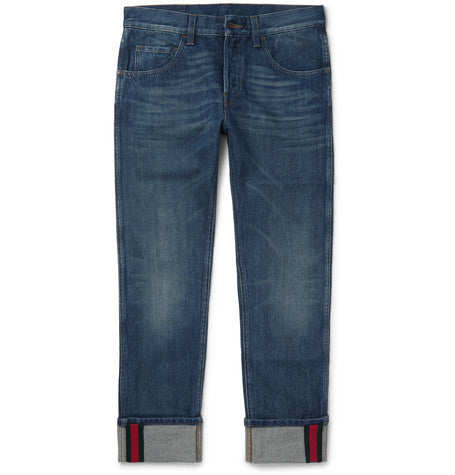 slim fit cropped washed denim jeans