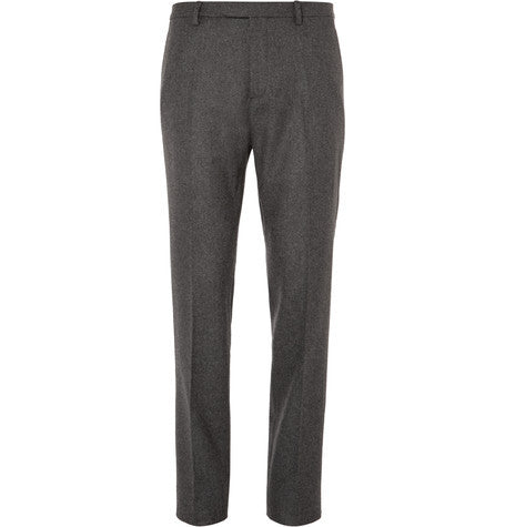 slim fit wool blend flannel trousers