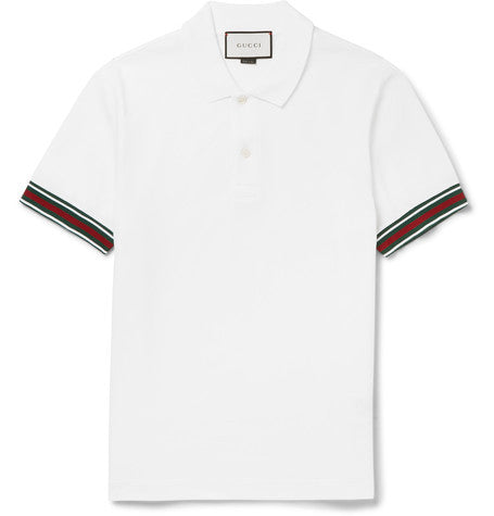 slim fit stripe trimmed stretch cotton piqu eacute  polo shirt