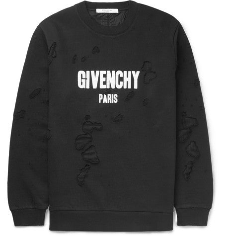 cuban fit distressed printed cotton jersey sweatshirt