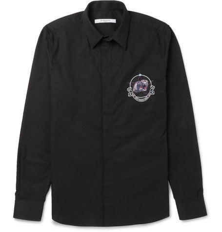 slim fit monkey patch cotton twill shirt