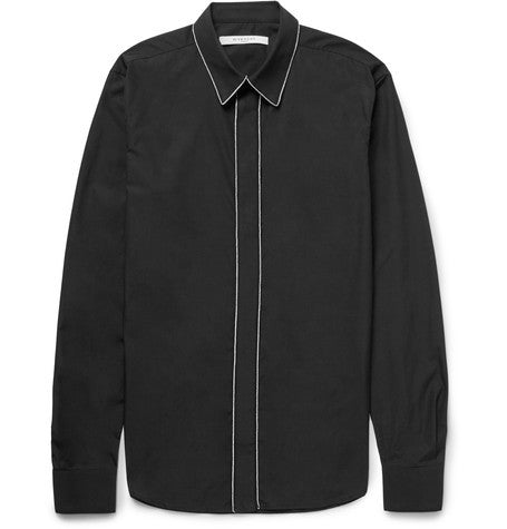 slim fit chain trimmed cotton poplin shirt