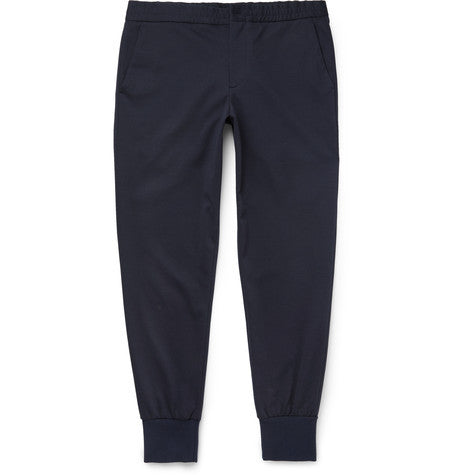 tapered stretch cotton blend trousers