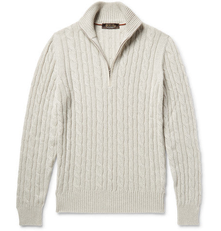 cable knit baby cashmere half zip sweater