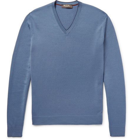 contrast tipped wool  silk and cashmere blend sweater