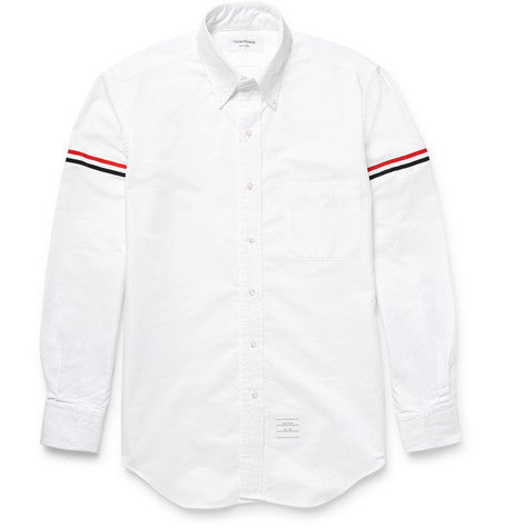 slim fit grosgrain trimmed cotton oxford shirt