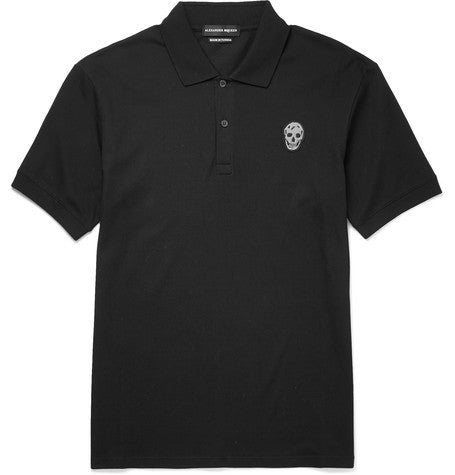 slim fit skull patch cotton pique polo shirt