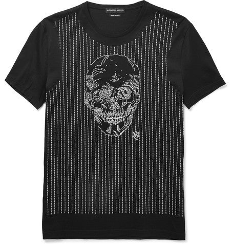 slim fit skull embroidered cotton t shirt