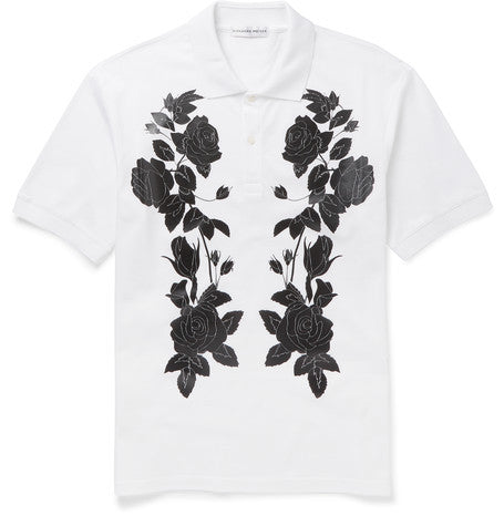 slim fit flower print cotton pique polo shirt