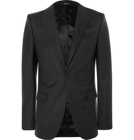 black slim fit polka dot virgin wool suit jacket