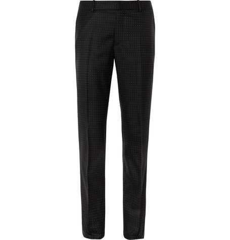 black slim fit polka dot virgin wool suit trousers