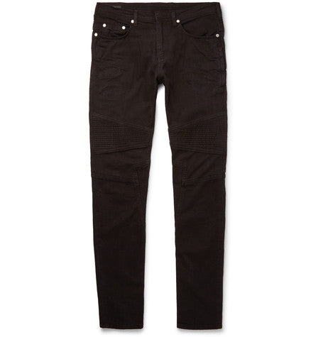 skinny fit panelled stretch denim biker jeans