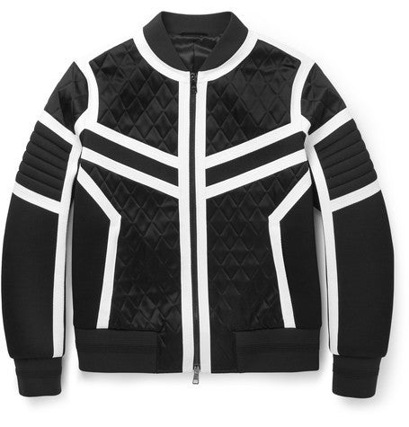 quilted satin  neoprene and jersey bomber jacket
