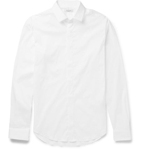 slim fit stretch cotton blend poplin shirt