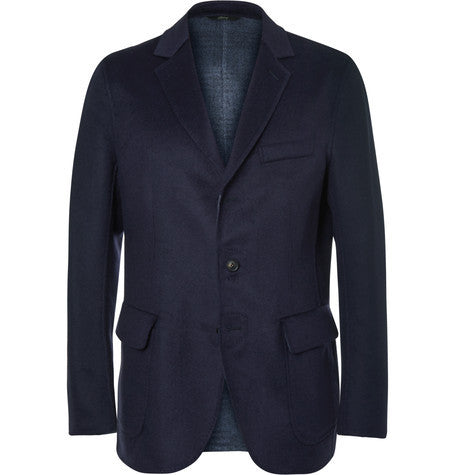 navy double faced wool  silk and cashmere blend blazer