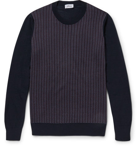 jacquard knit silk  wool and cashmere blend sweater